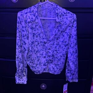 Zara Women's Blue Floral Blouse